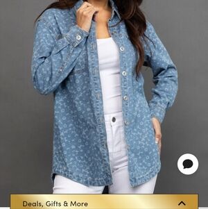 Tribal Denim Print Long Sleeve Shirt L Nwot